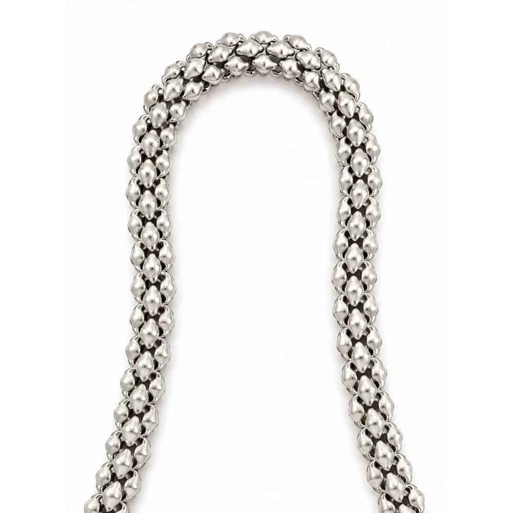 Vintage Silver Tone Textured Long Chain Necklace 36